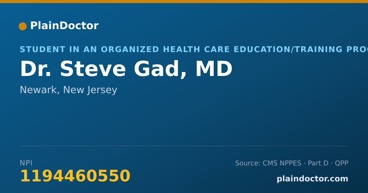 Shareable card for Steve Gad, MD - Student in an Organized Health Care Education/Training Program, Newark, NJ