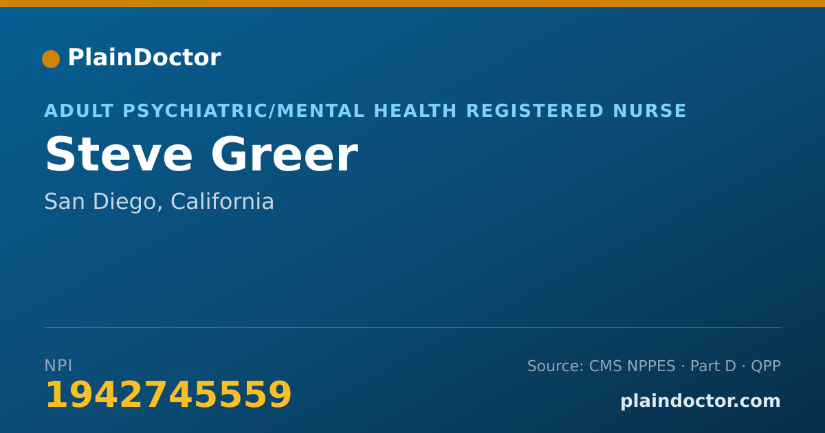 Shareable card for Steve Greer - Adult Psychiatric/Mental Health Registered Nurse, San Diego, CA