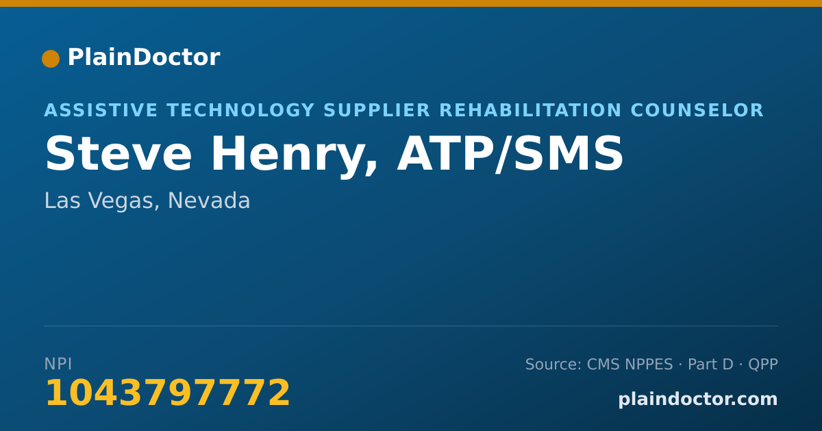 Shareable card for Steve Henry, ATP/SMS - Assistive Technology Supplier Rehabilitation Counselor, Las Vegas, NV