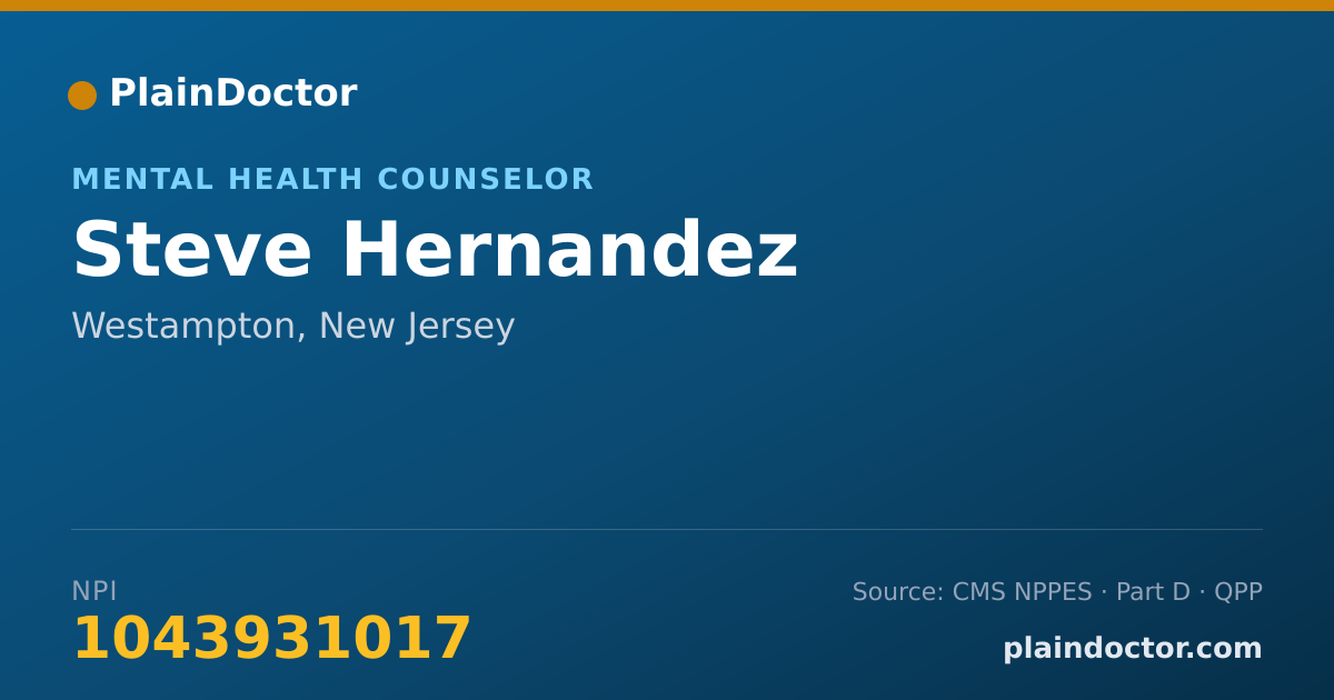 Shareable card for Steve Hernandez - Mental Health Counselor, Westampton, NJ