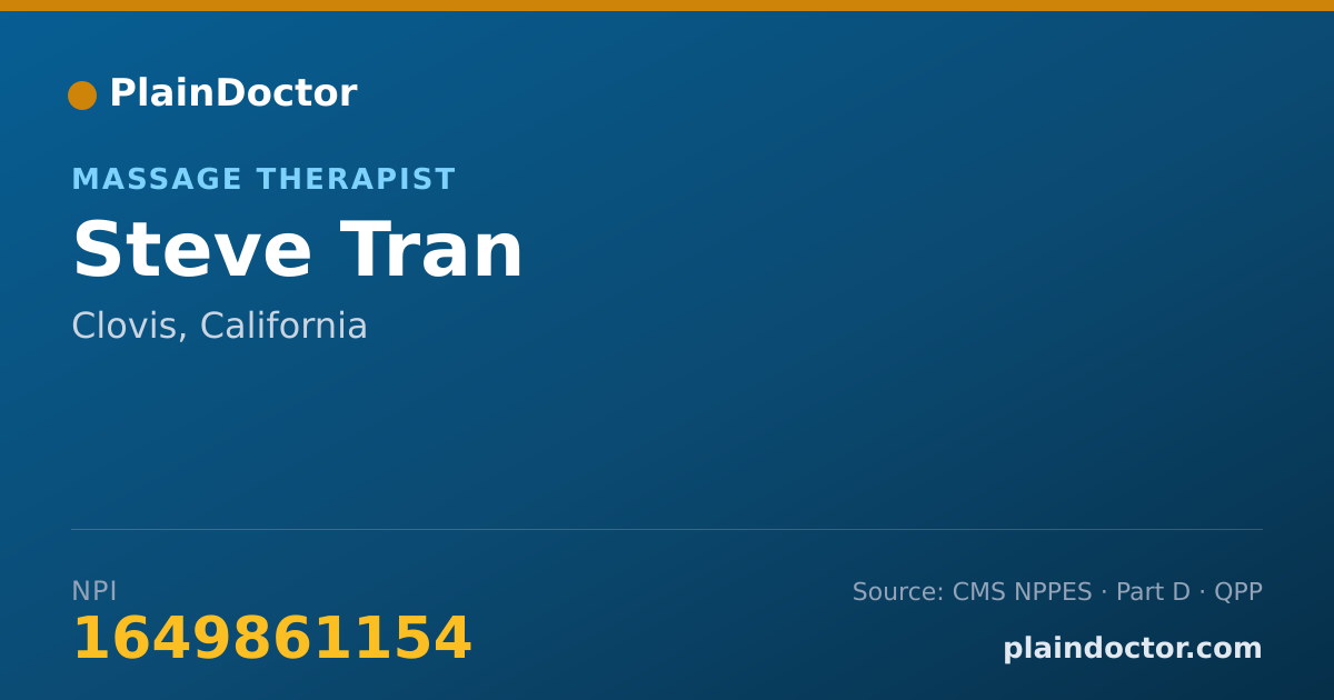 Shareable card for Steve Tran - Massage Therapist, Clovis, CA