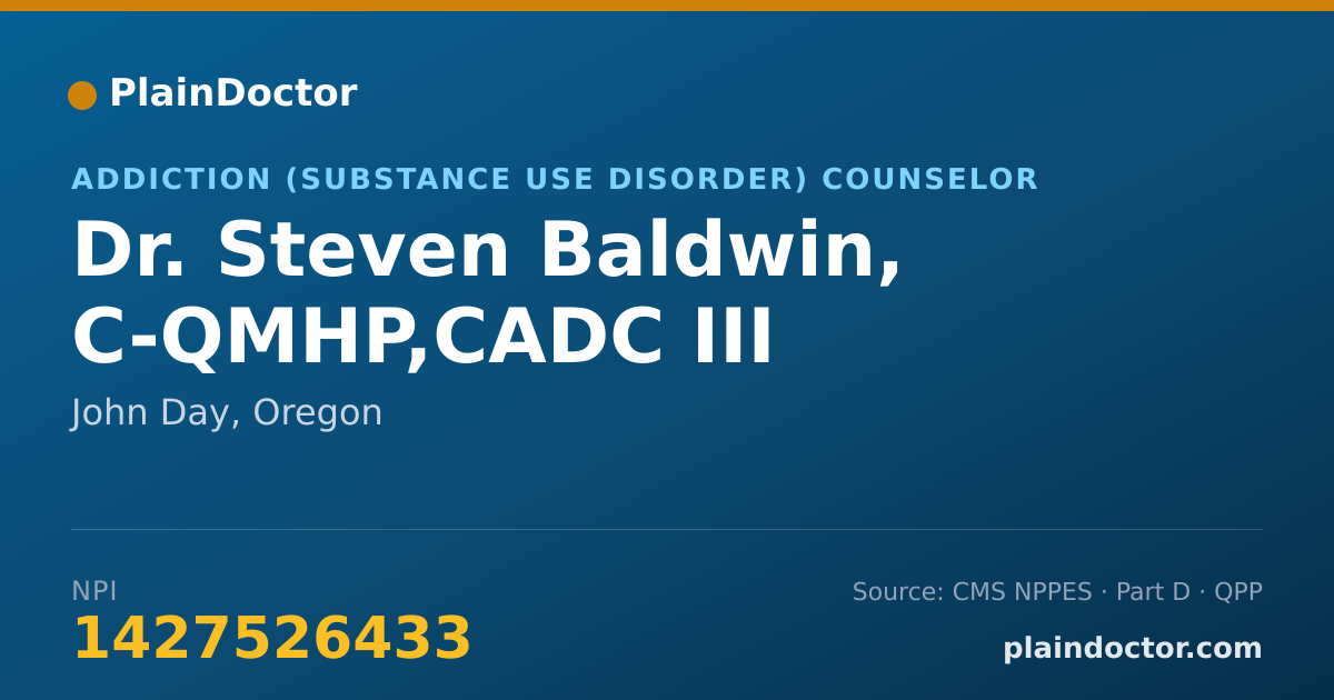 Shareable card for Steven Baldwin, C-QMHP,CADC III - Addiction (Substance Use Disorder) Counselor, John Day, OR