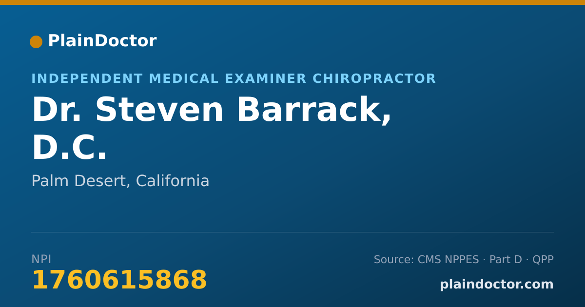 Shareable card for Steven Barrack, D.C. - Independent Medical Examiner Chiropractor, Palm Desert, CA