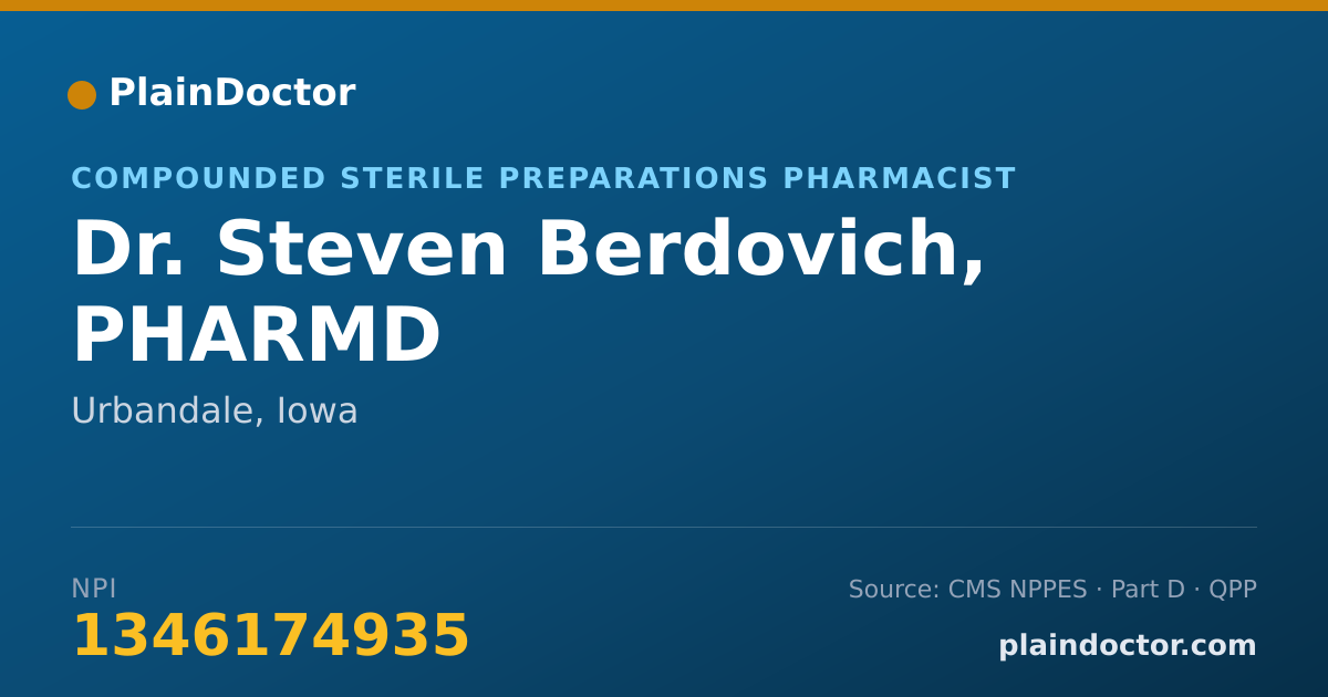 Shareable card for Steven Berdovich, PHARMD - Compounded Sterile Preparations Pharmacist, Urbandale, IA