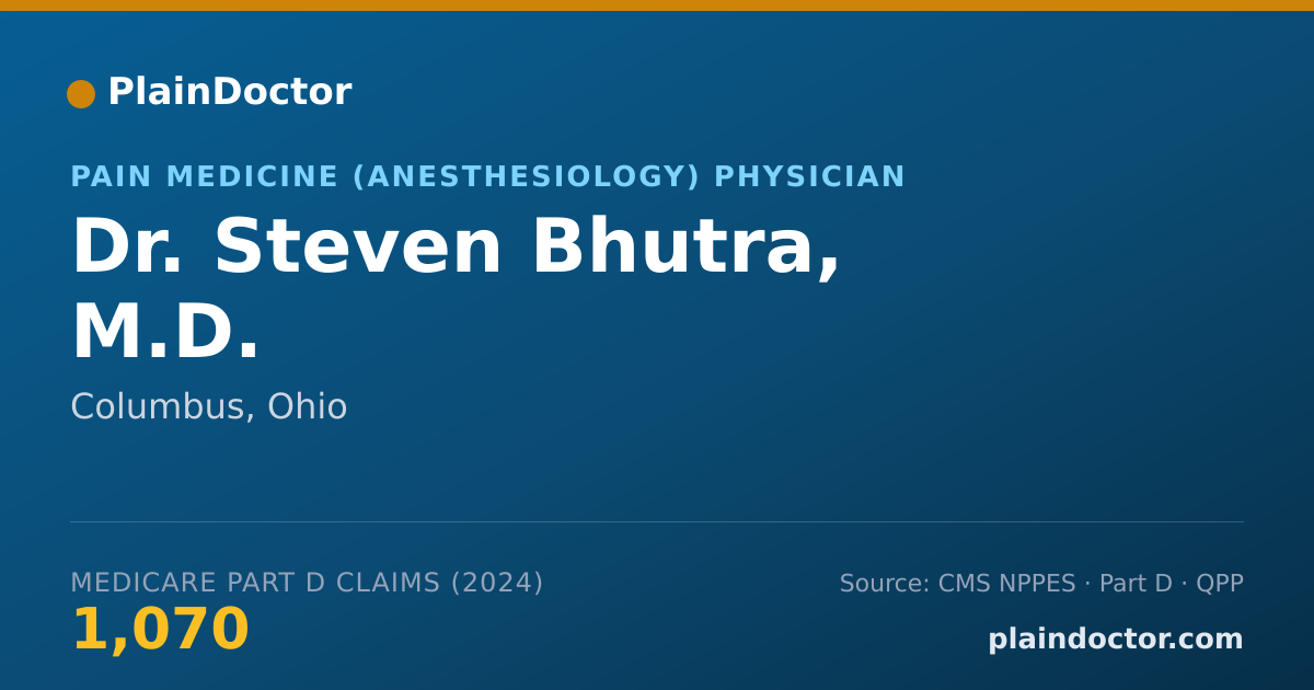 Shareable card for Steven Bhutra, M.D. - Pain Medicine (Anesthesiology) Physician, Columbus, OH