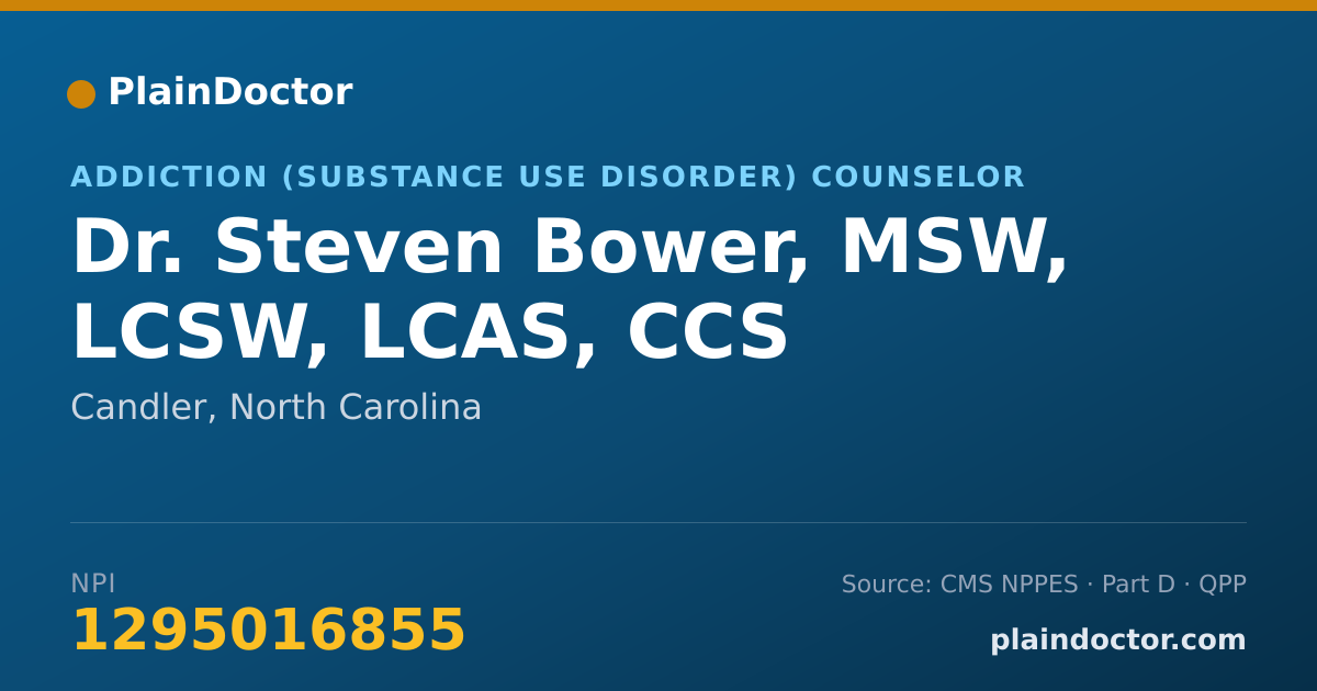 Shareable card for Steven Bower, MSW, LCSW, LCAS, CCS - Addiction (Substance Use Disorder) Counselor, Candler, NC