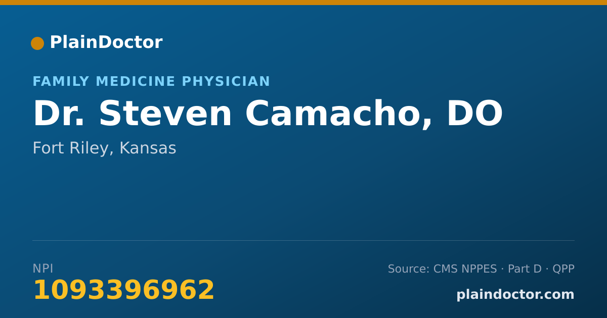 Shareable card for Steven Camacho, DO - Family Medicine Physician, Fort Riley, KS