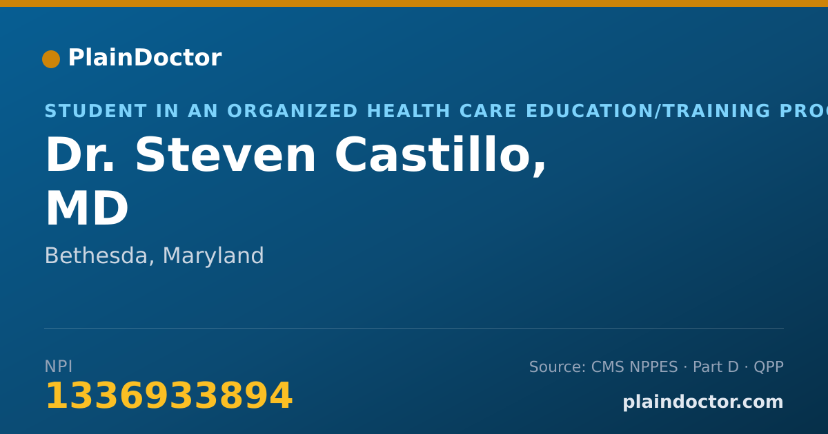 Shareable card for Steven Castillo, MD - Student in an Organized Health Care Education/Training Program, Bethesda, MD