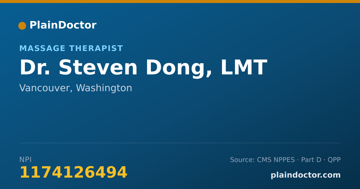 Shareable card for Steven Dong, LMT - Massage Therapist, Vancouver, WA