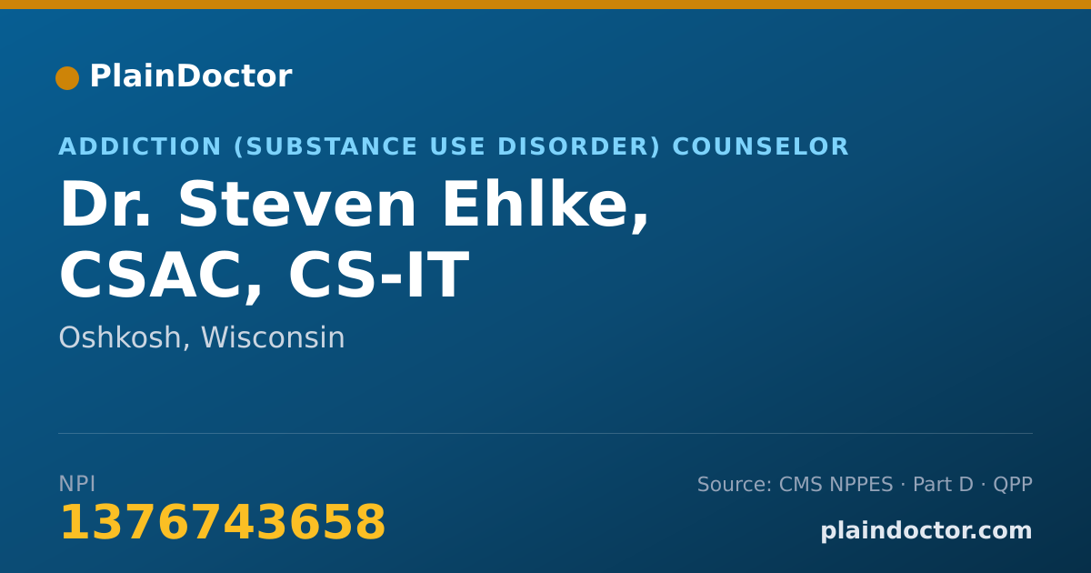 Shareable card for Steven Ehlke, CSAC, CS-IT - Addiction (Substance Use Disorder) Counselor, Oshkosh, WI