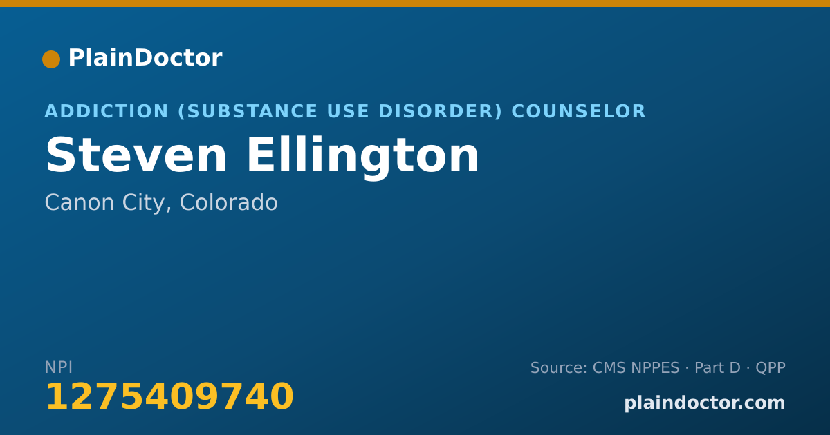 Shareable card for Steven Ellington - Addiction (Substance Use Disorder) Counselor, Canon City, CO