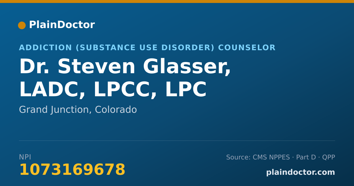 Shareable card for Steven Glasser, LADC, LPCC, LPC - Addiction (Substance Use Disorder) Counselor, Grand Junction, CO