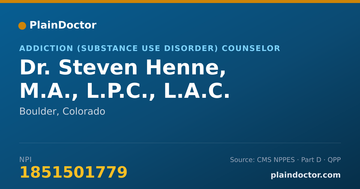 Shareable card for Steven Henne, M.A., L.P.C., L.A.C. - Addiction (Substance Use Disorder) Counselor, Boulder, CO