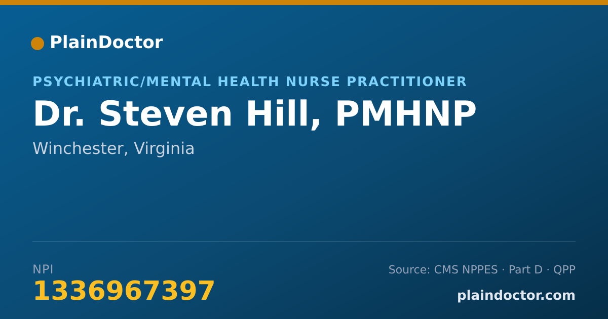 Shareable card for Steven Hill, PMHNP - Psychiatric/Mental Health Nurse Practitioner, Winchester, VA