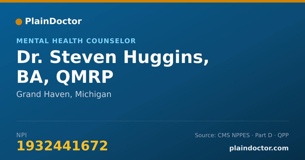 Shareable card for Steven Huggins, BA, QMRP - Mental Health Counselor, Grand Haven, MI