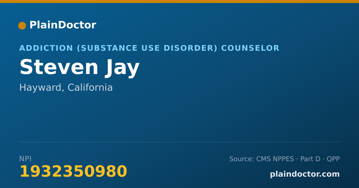 Shareable card for Steven Jay - Addiction (Substance Use Disorder) Counselor, Hayward, CA