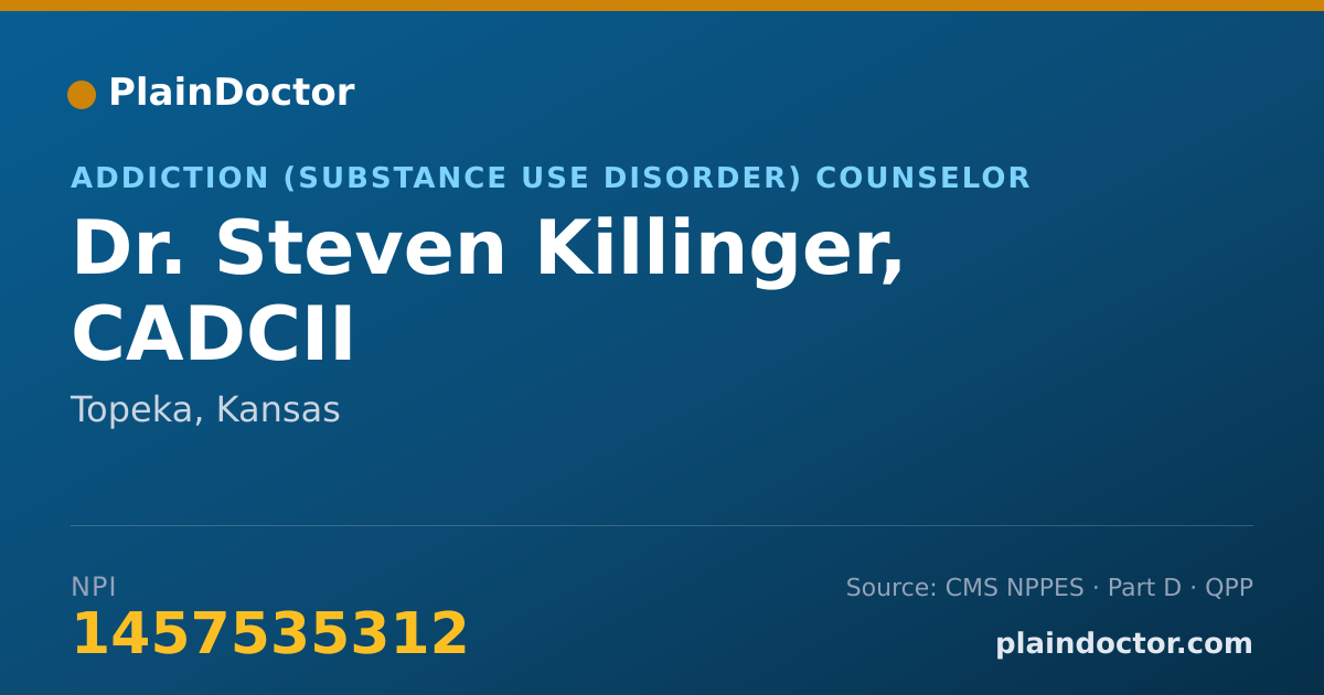 Shareable card for Steven Killinger, CADCII - Addiction (Substance Use Disorder) Counselor, Topeka, KS