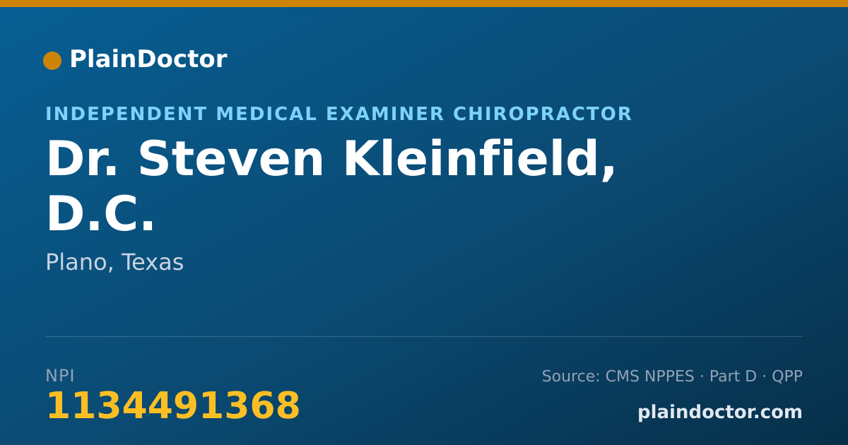 Shareable card for Steven Kleinfield, D.C. - Independent Medical Examiner Chiropractor, Plano, TX