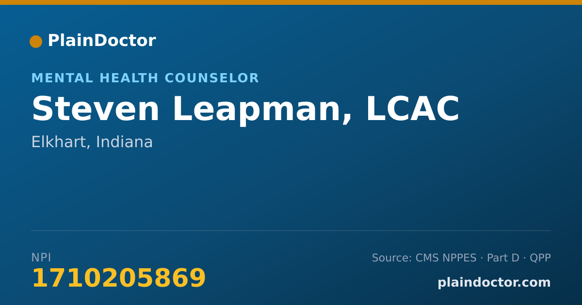 Shareable card for Steven Leapman, LCAC - Mental Health Counselor, Elkhart, IN