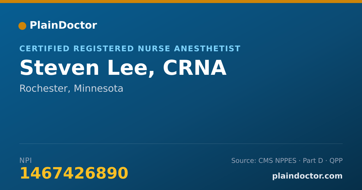 Shareable card for Steven Lee, CRNA - Certified Registered Nurse Anesthetist, Rochester, MN