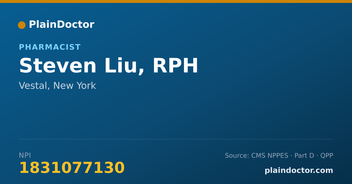 Shareable card for Steven Liu, RPH - Pharmacist, Vestal, NY