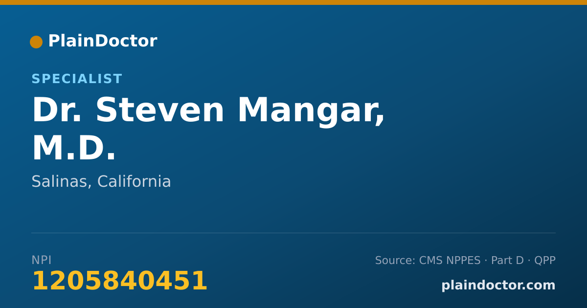 Shareable card for Steven Mangar, M.D. - Specialist, Salinas, CA