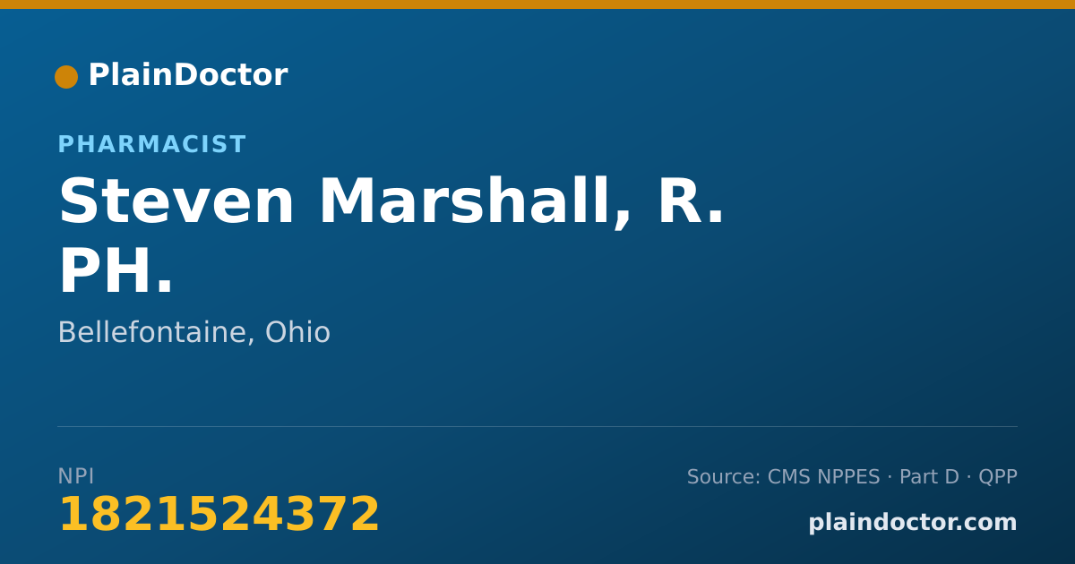 Shareable card for Steven Marshall, R. PH. - Pharmacist, Bellefontaine, OH