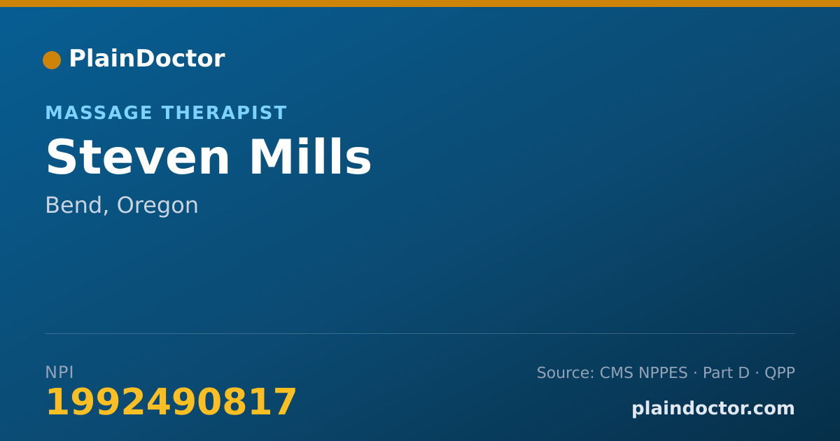 Shareable card for Steven Mills - Massage Therapist, Bend, OR