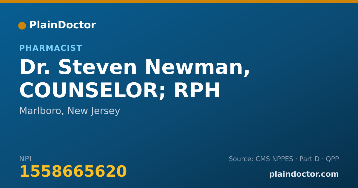 Shareable card for Steven Newman, COUNSELOR; RPH - Pharmacist, Marlboro, NJ