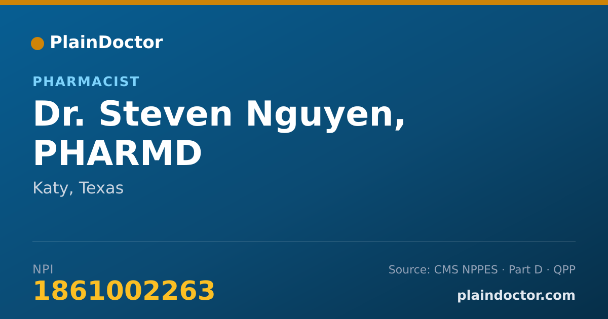 Shareable card for Steven Nguyen, PHARMD - Pharmacist, Katy, TX