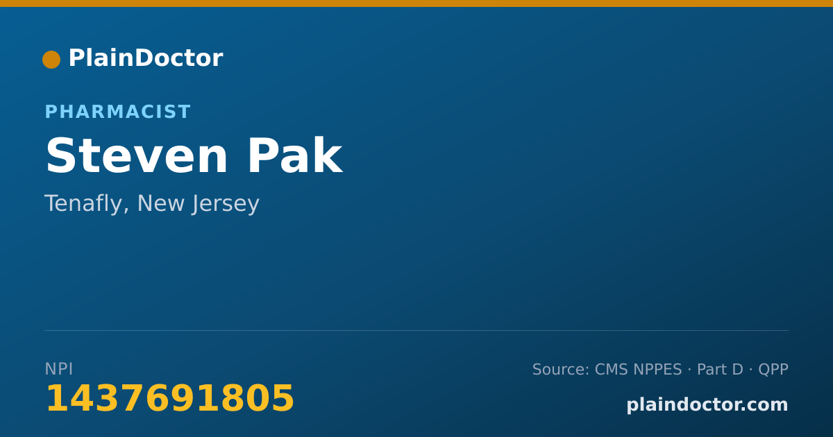 Shareable card for Steven Pak - Pharmacist, Tenafly, NJ