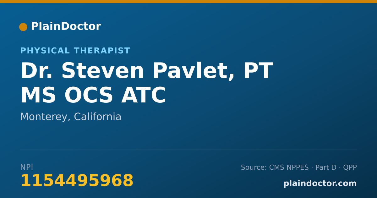 Shareable card for Steven Pavlet, PT MS OCS ATC - Physical Therapist, Monterey, CA