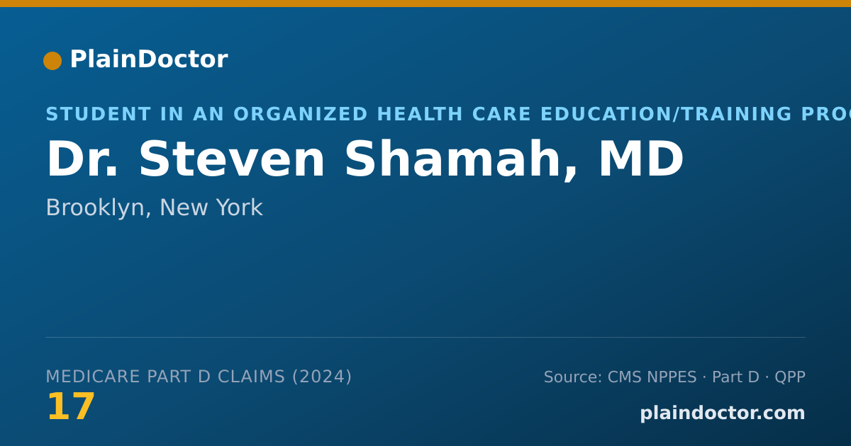 Shareable card for Steven Shamah, MD - Student in an Organized Health Care Education/Training Program, Brooklyn, NY