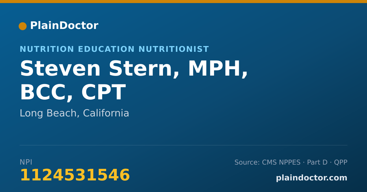 Shareable card for Steven Stern, MPH, BCC, CPT - Nutrition Education Nutritionist, Long Beach, CA