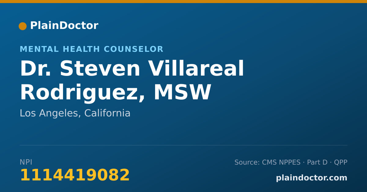 Shareable card for Steven Villareal Rodriguez, MSW - Mental Health Counselor, Los Angeles, CA