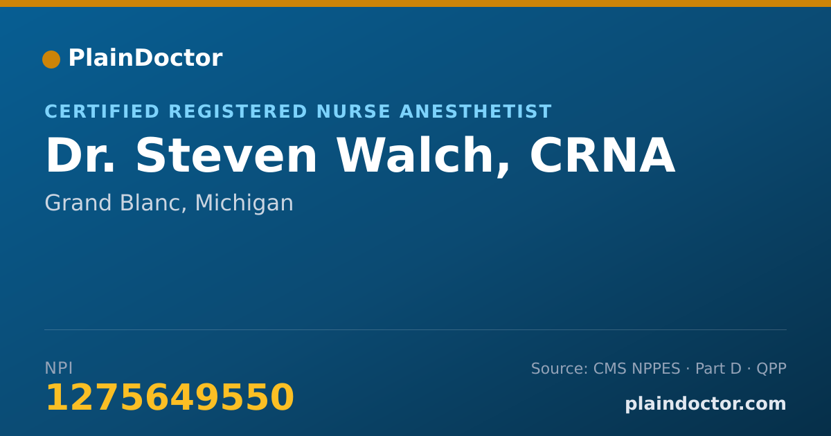 Shareable card for Steven Walch, CRNA - Certified Registered Nurse Anesthetist, Grand Blanc, MI