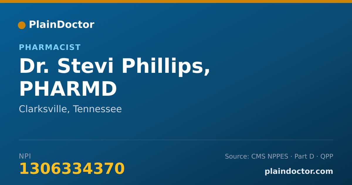 Shareable card for Stevi Phillips, PHARMD - Pharmacist, Clarksville, TN
