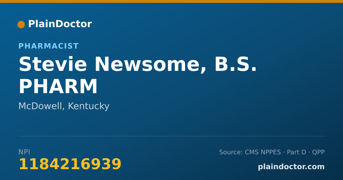 Shareable card for Stevie Newsome, B.S. PHARM - Pharmacist, McDowell, KY