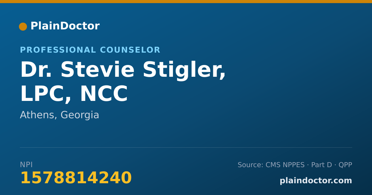Shareable card for Stevie Stigler, LPC, NCC - Professional Counselor, Athens, GA