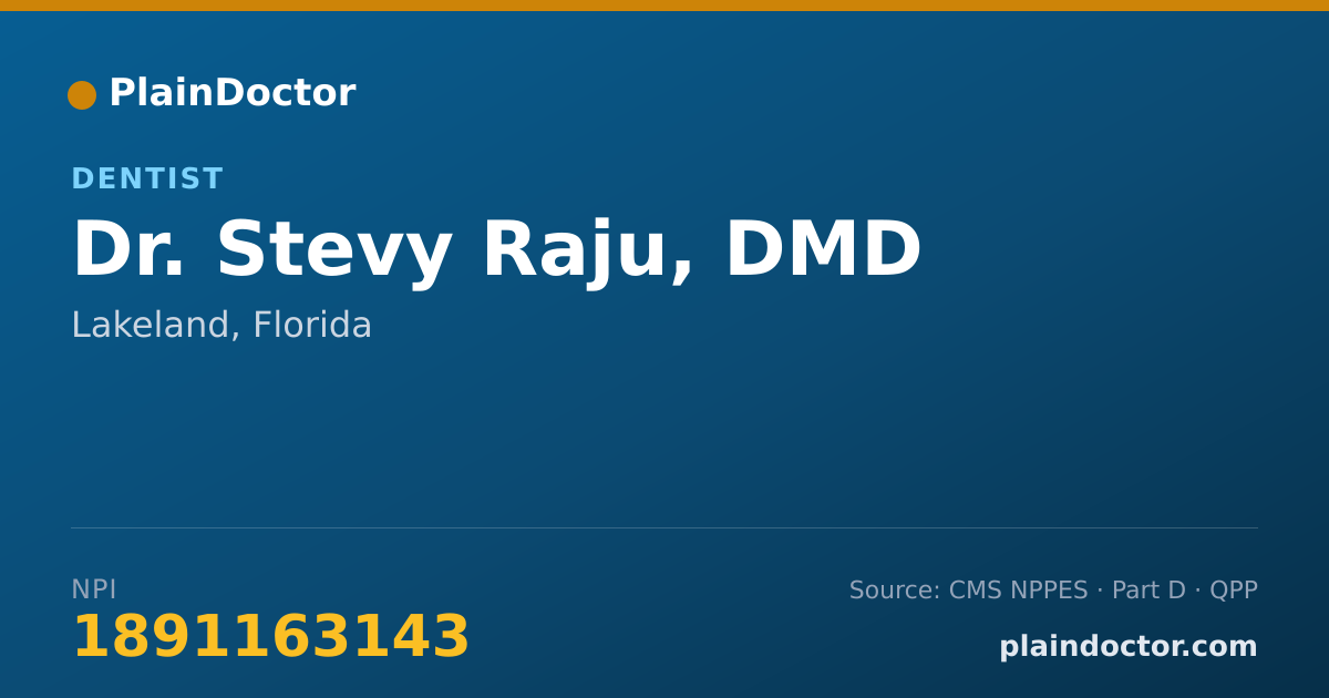 Shareable card for Stevy Raju, DMD - Dentist, Lakeland, FL