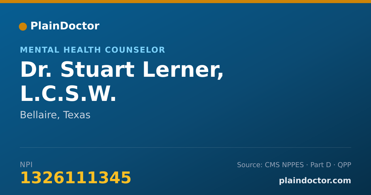 Shareable card for Stuart Lerner, L.C.S.W. - Mental Health Counselor, Bellaire, TX
