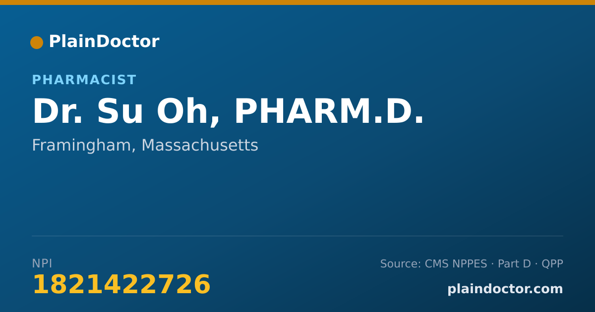 Shareable card for Su Oh, PHARM.D. - Pharmacist, Framingham, MA