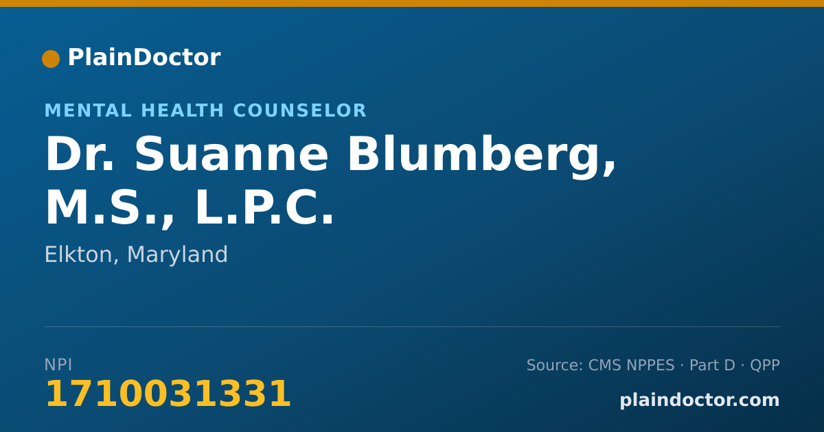 Shareable card for Suanne Blumberg, M.S., L.P.C. - Mental Health Counselor, Elkton, MD