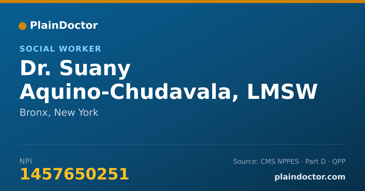 Shareable card for Suany Aquino-Chudavala, LMSW - Social Worker, Bronx, NY