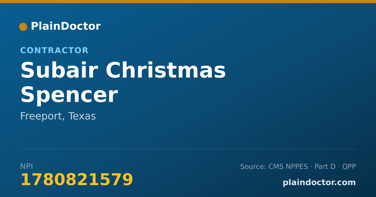 Shareable card for Subair Christmas Spencer - Contractor, Freeport, TX