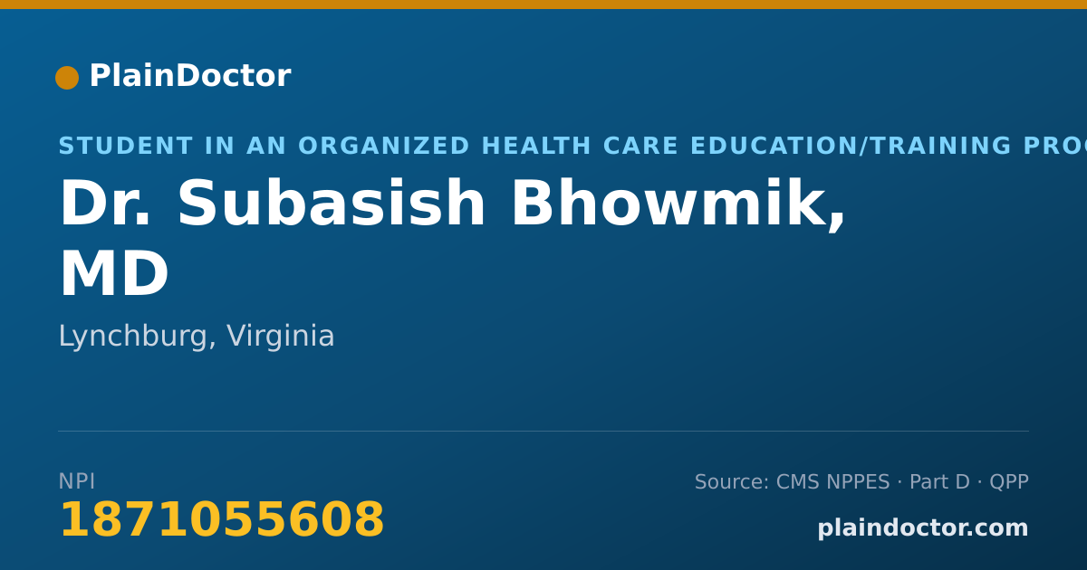 Shareable card for Subasish Bhowmik, MD - Student in an Organized Health Care Education/Training Program, Lynchburg, VA