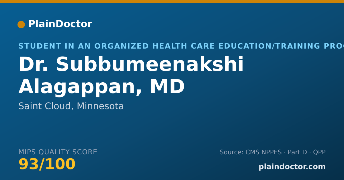 Shareable card for Subbumeenakshi Alagappan, MD - Student in an Organized Health Care Education/Training Program, Saint Cloud, MN