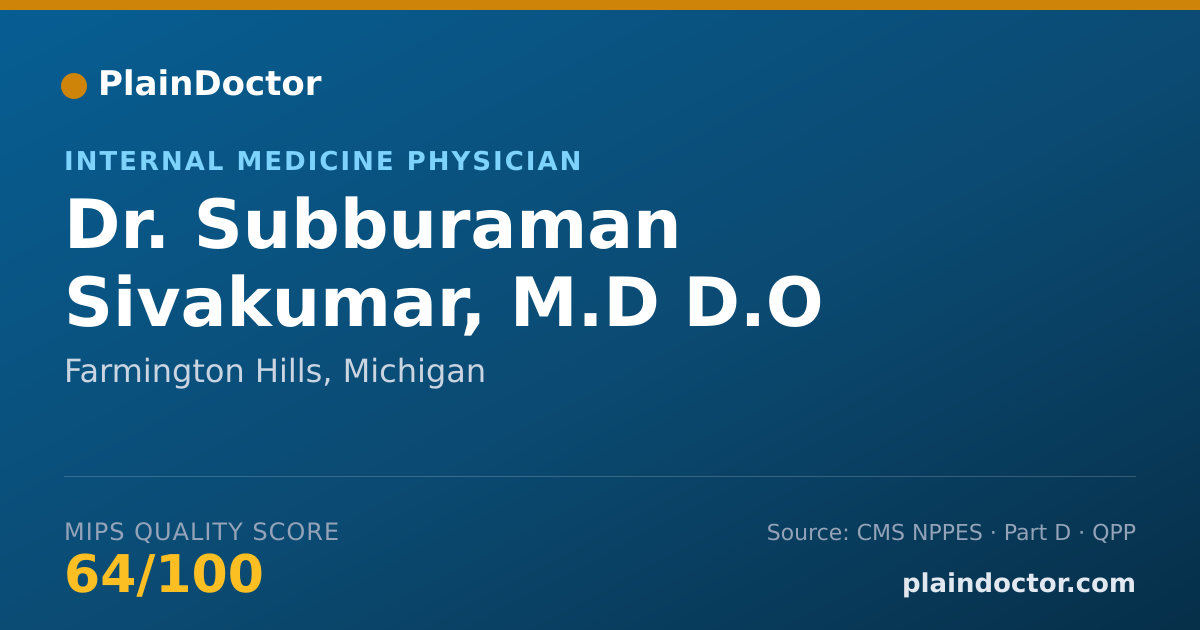 Shareable card for Subburaman Sivakumar, M.D D.O - Internal Medicine Physician, Farmington Hills, MI