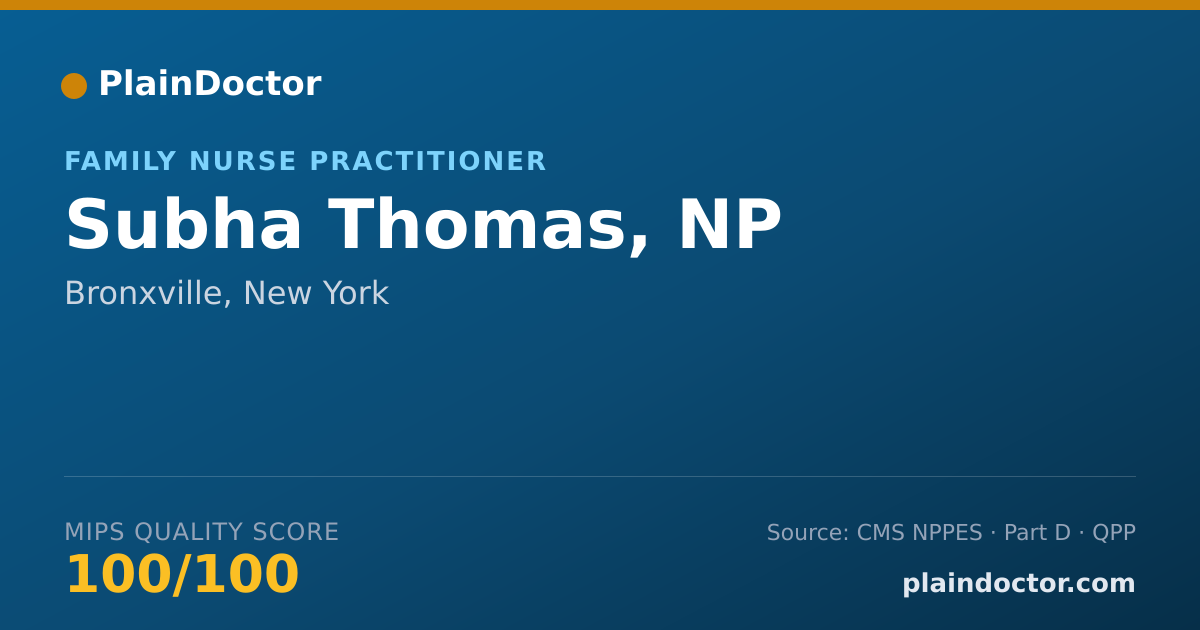 Shareable card for Subha Thomas, NP - Family Nurse Practitioner, Bronxville, NY
