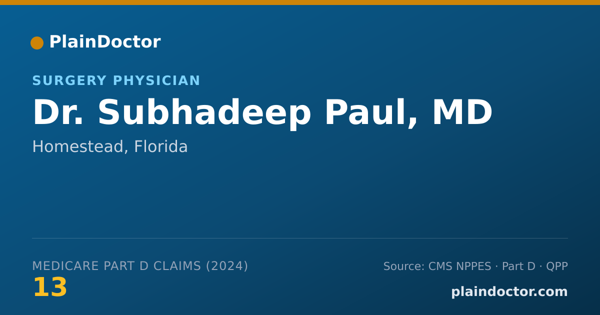 Shareable card for Subhadeep Paul, MD - Surgery Physician, Homestead, FL